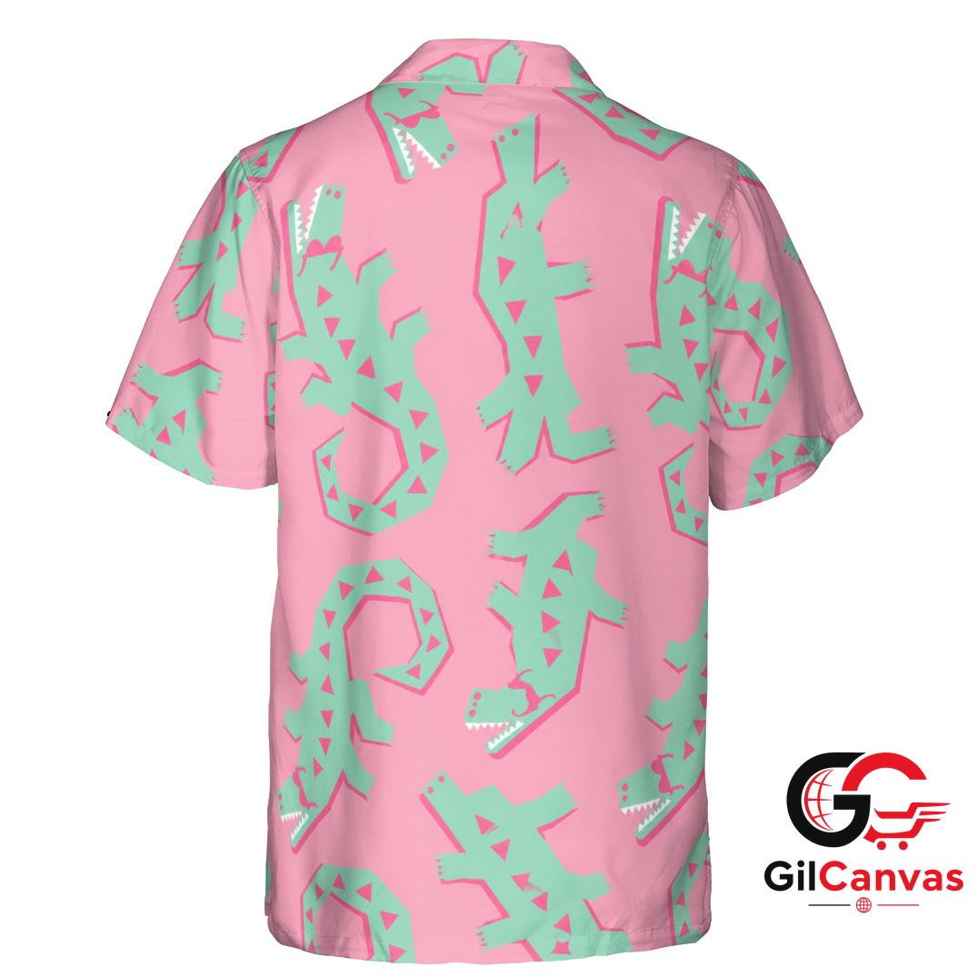 Fun Dinosaur Print Hawaiian Tee For Unisex Summer Getaways Tropical Attire Vibe