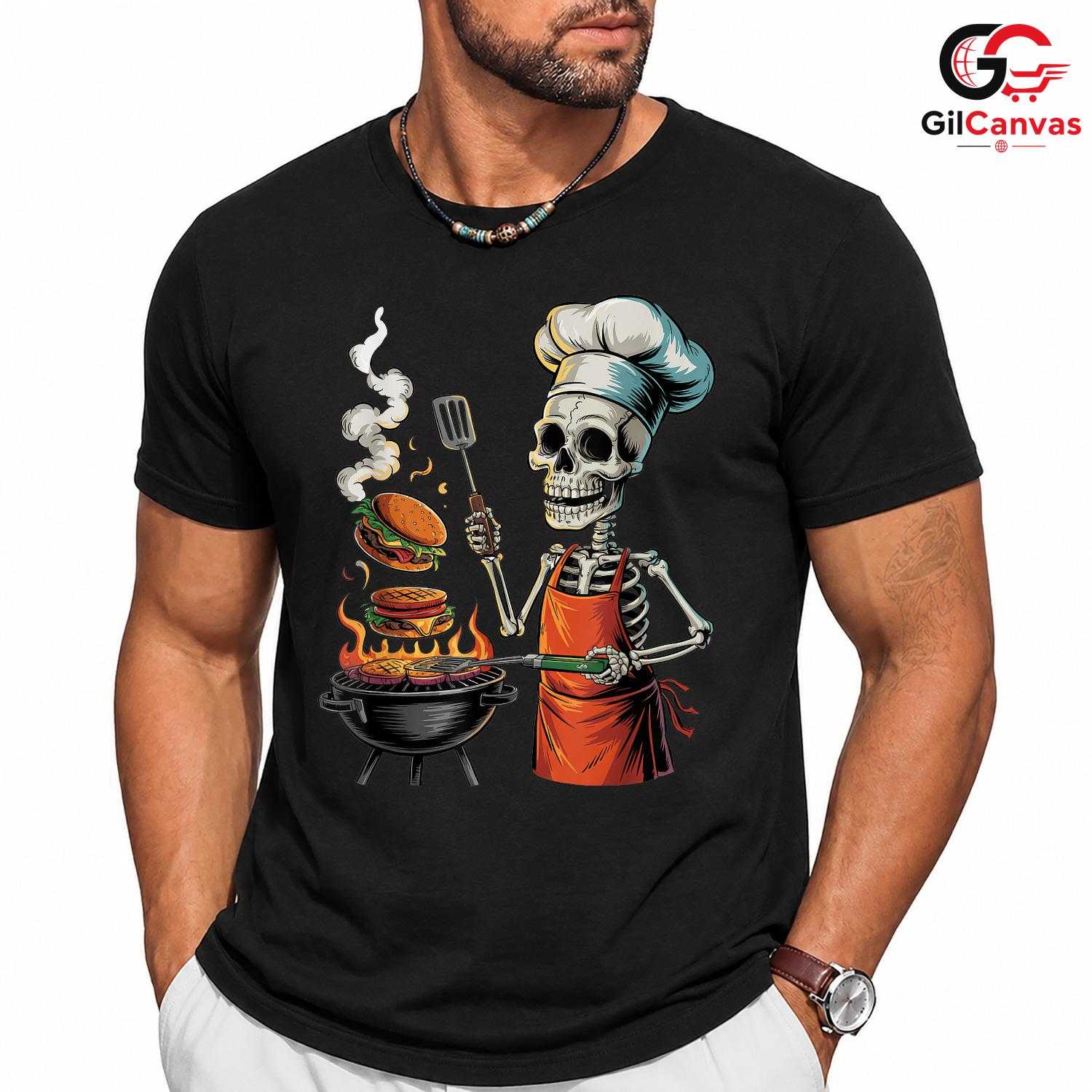 Funny BBQ Skeleton Chef Shirt Unisex Great Grilling Foodie Gift For Halloween