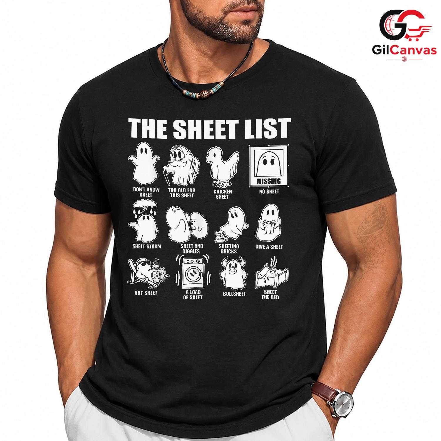 Funny Ghost Sheet List T-Shirt Unisex Spooky Halloween Party Gift For Adults