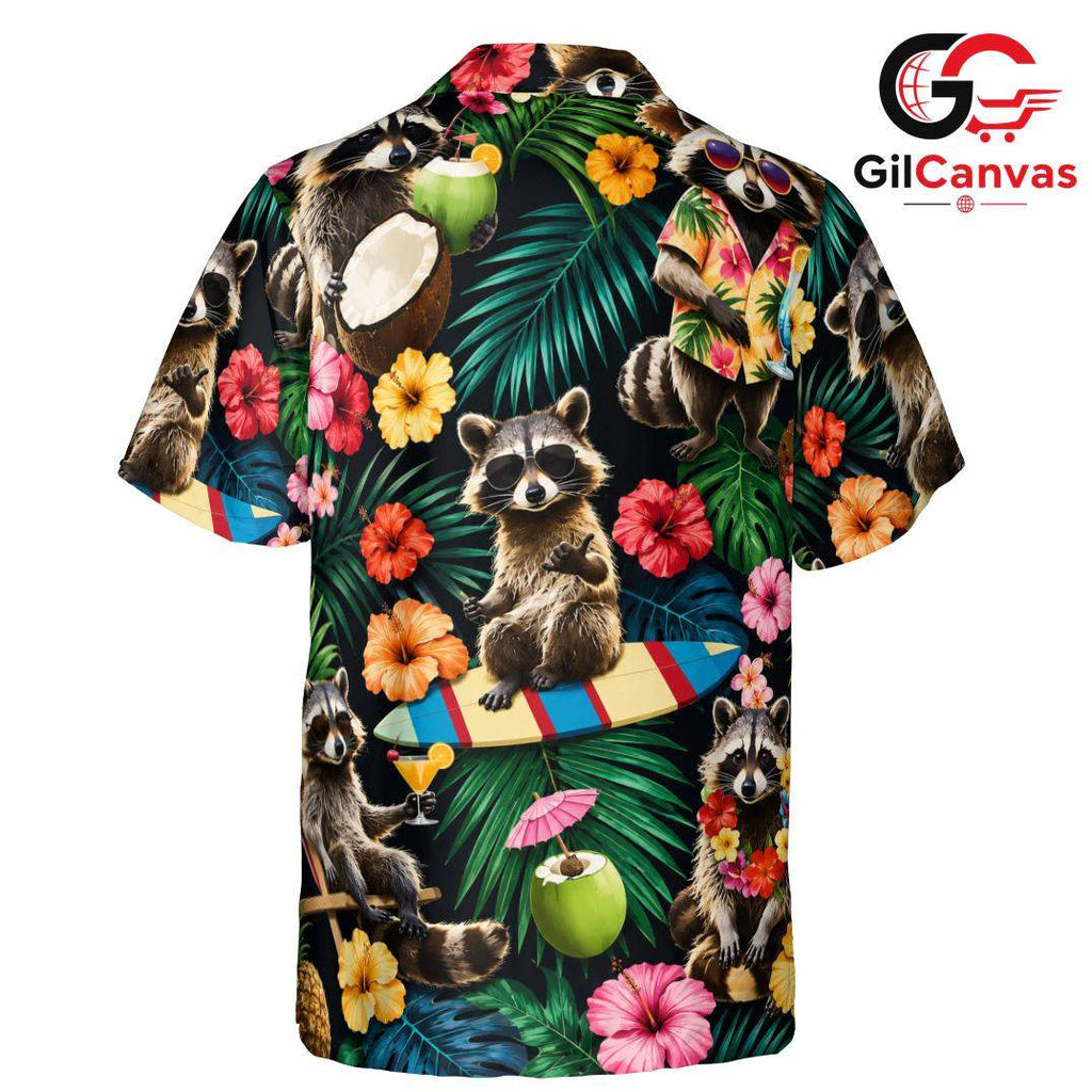 Funny Raccoon Island Critter Shirt, Mens Aloha Party Wear Summer Vacation