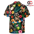 Funny Raccoon Island Critter Shirt, Mens Aloha Party Wear Summer Vacation