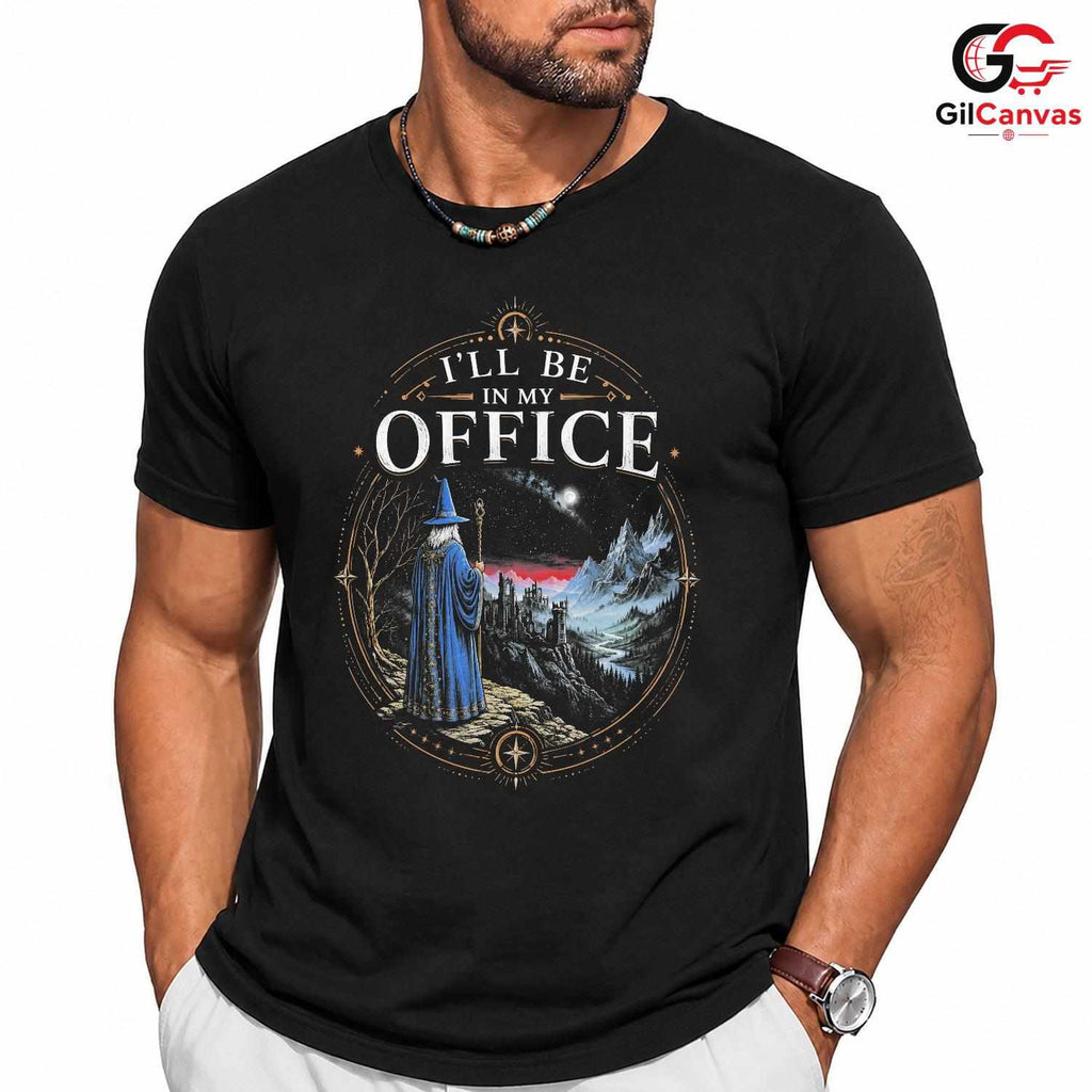 Funny Wizard Office T-Shirt Mythical Fantasy Lover Gift Unisex Graphic Apparel