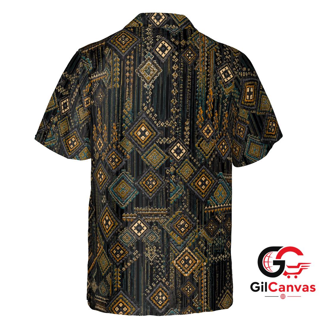 Geometric Print Hawaiian Shirt For Unisex Party Wear Beach Vacation Casual Fit