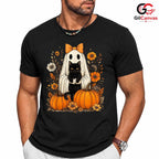 Ghost Black Cat Halloween T-Shirt Unisex Spooky Fall Event Gift Kids Adults