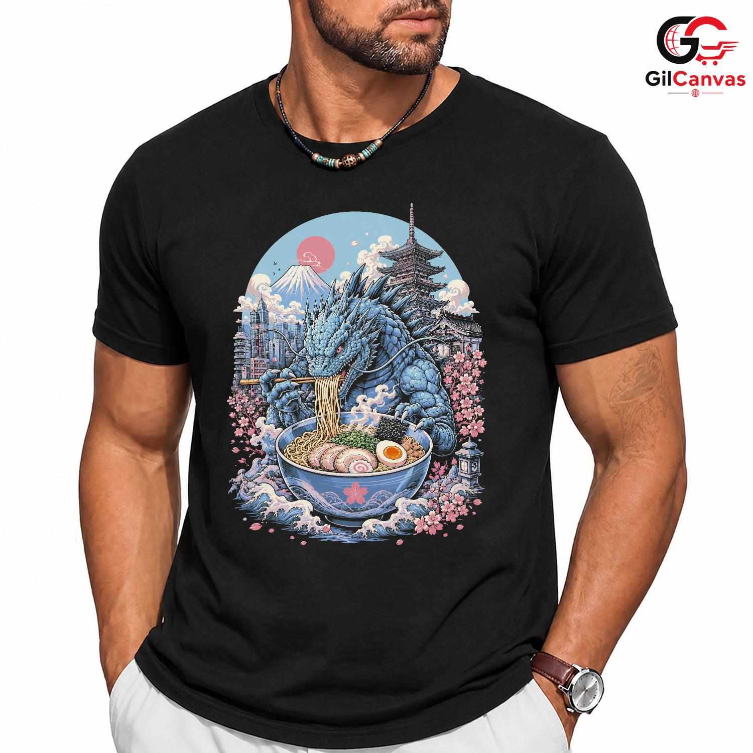 Giant Monster Ramen T-Shirt Japanese Culture Dragon Art Unisex Graphic Apparel
