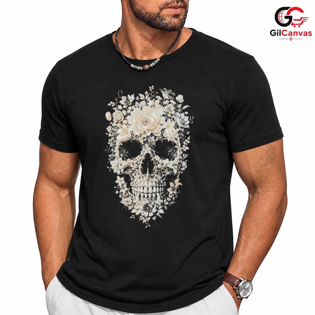 Gothic Floral Skull T-Shirt Dark Academia Halloween Unisex Celebration Apparel