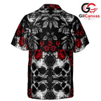 Gothic Skull Red Rose Aloha Shirt, Edgy Unisex Tropical Wear For Halloween