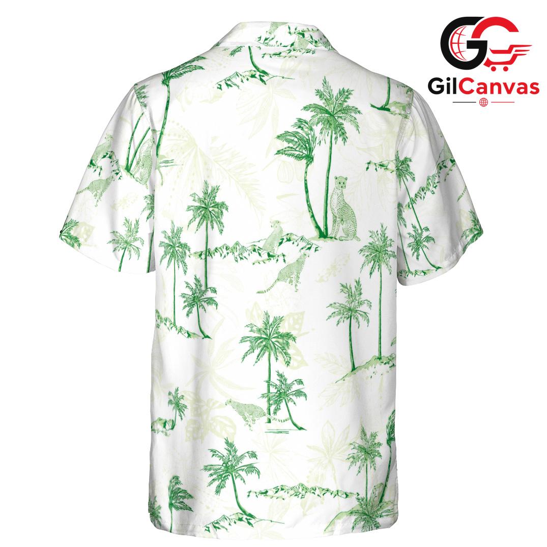 Green Palm Tree Hawaiian Tee, Fun Casual Men Beachwear Summer Apparel Style