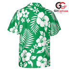 Green White Hibiscus Aloha Tee, Premium Unisex Resort Beach Wear Summer Vacation