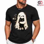 Grumpy Ghost Black Cat Mug T-Shirt Unisex Funny Spooky Autumn Gift For Lovers