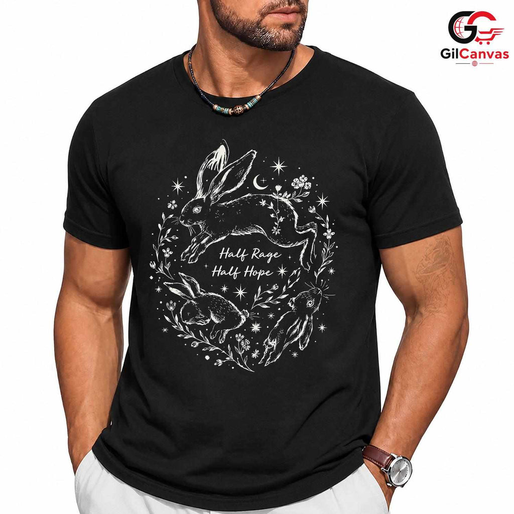Half Rage Half Hope T-Shirt Cute Rabbit Spring Graphic Unisex Casual Apparel