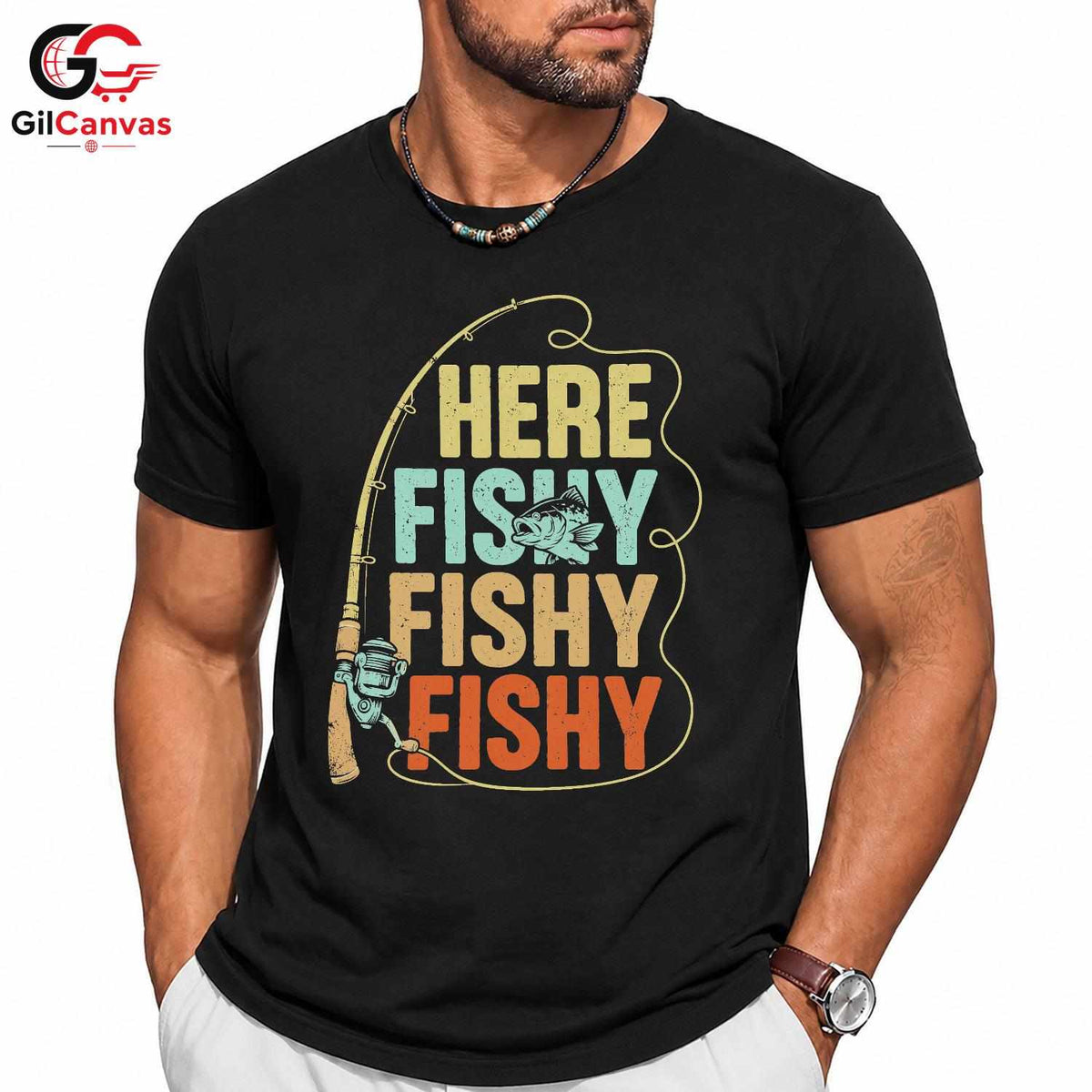 Here Fishy Fishy T-Shirt Outdoor Fun Angler Gear For Men Women Graphic Tee