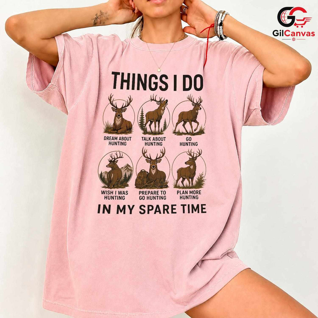 Hunting Spare Time T-Shirt Funny Deer Wildlife Unisex Fathers Day Gift Tee
