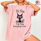Its Fine Im Fine Anxious Cat T-Shirt Sarcastic Humor Unisex Graphic Apparel Tee