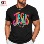 Jesus Loves You Graphic Tee Colorful Christmas Inspirational Unisex Apparel