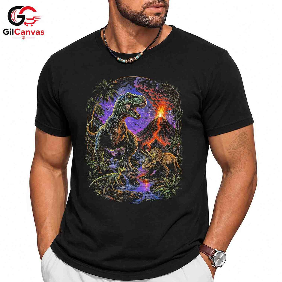 Kids Dinosaur Graphic T-Shirt Rex Triceratops Adventure Lover Boys Girls Tee