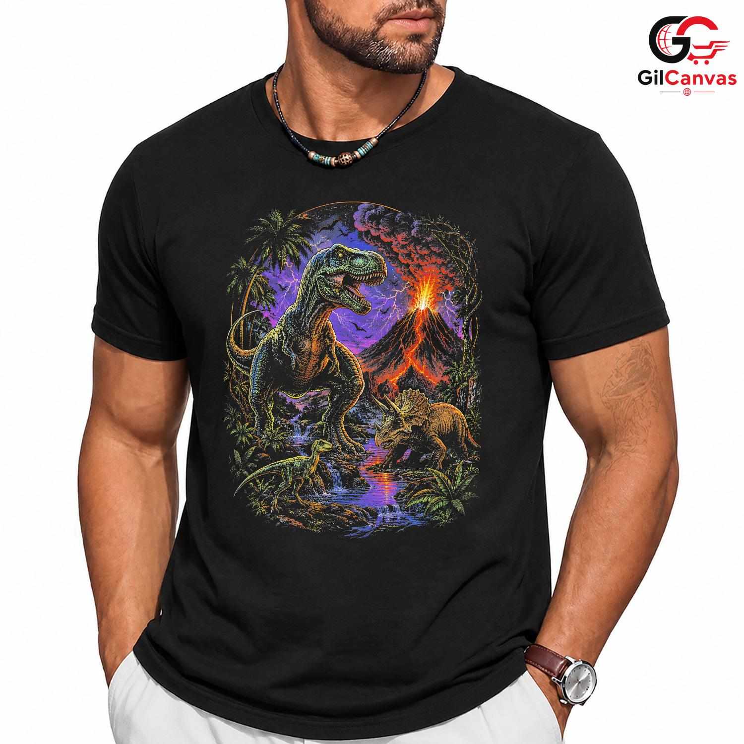 Kids Dinosaur Graphic T-Shirt Rex Triceratops Adventure Lover Boys Girls Tee