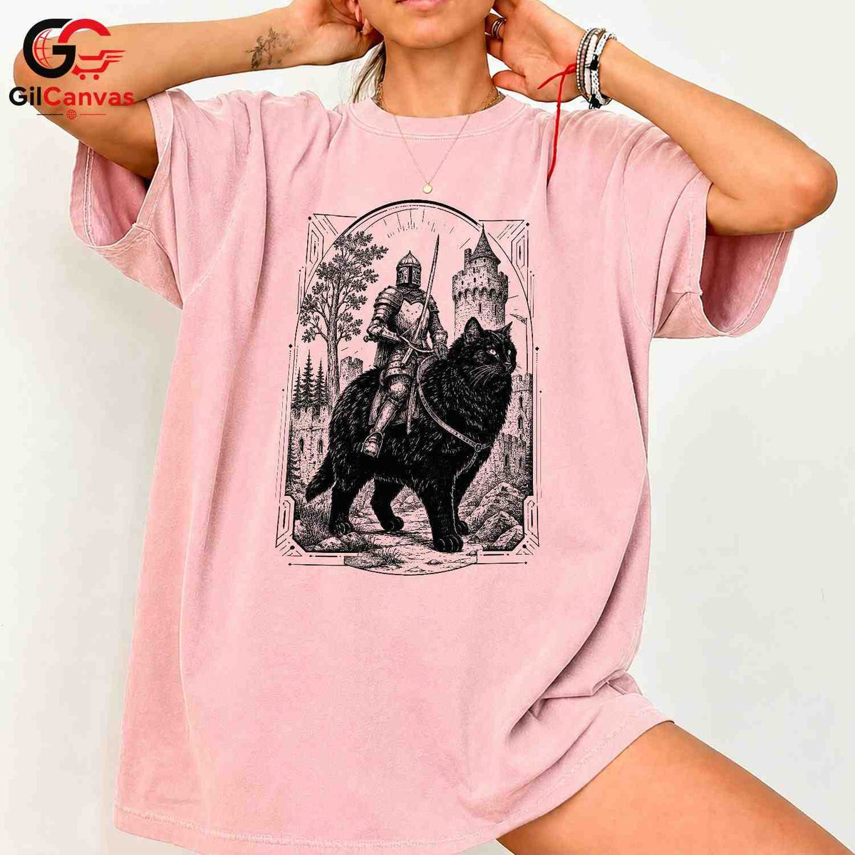Knight Black Cat T-Shirt Unisex Fantasy Art Adventure Lover Graphic Fun Tee