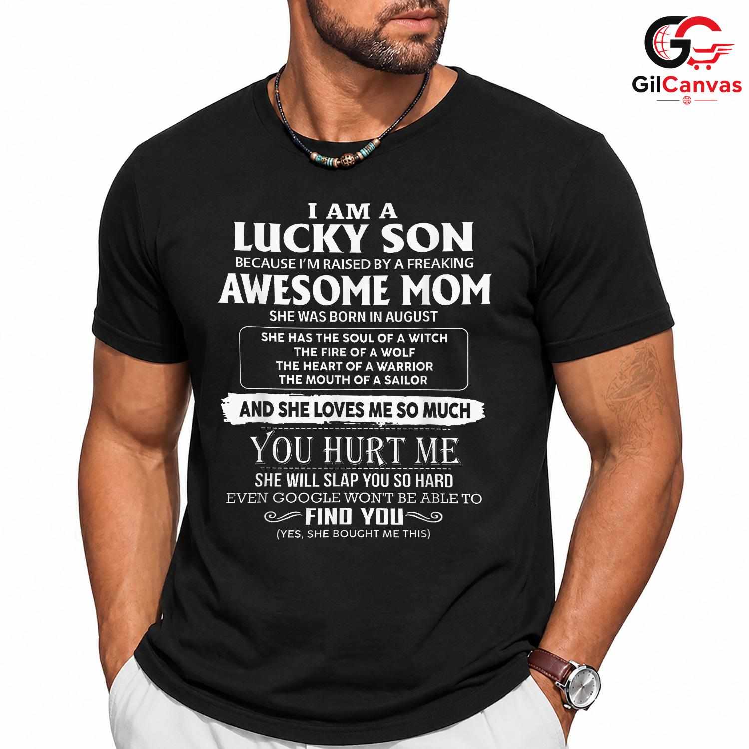 Lucky Son Funny Mom Tee Shirt Unisex Family Humor Birthday Gift For Mother