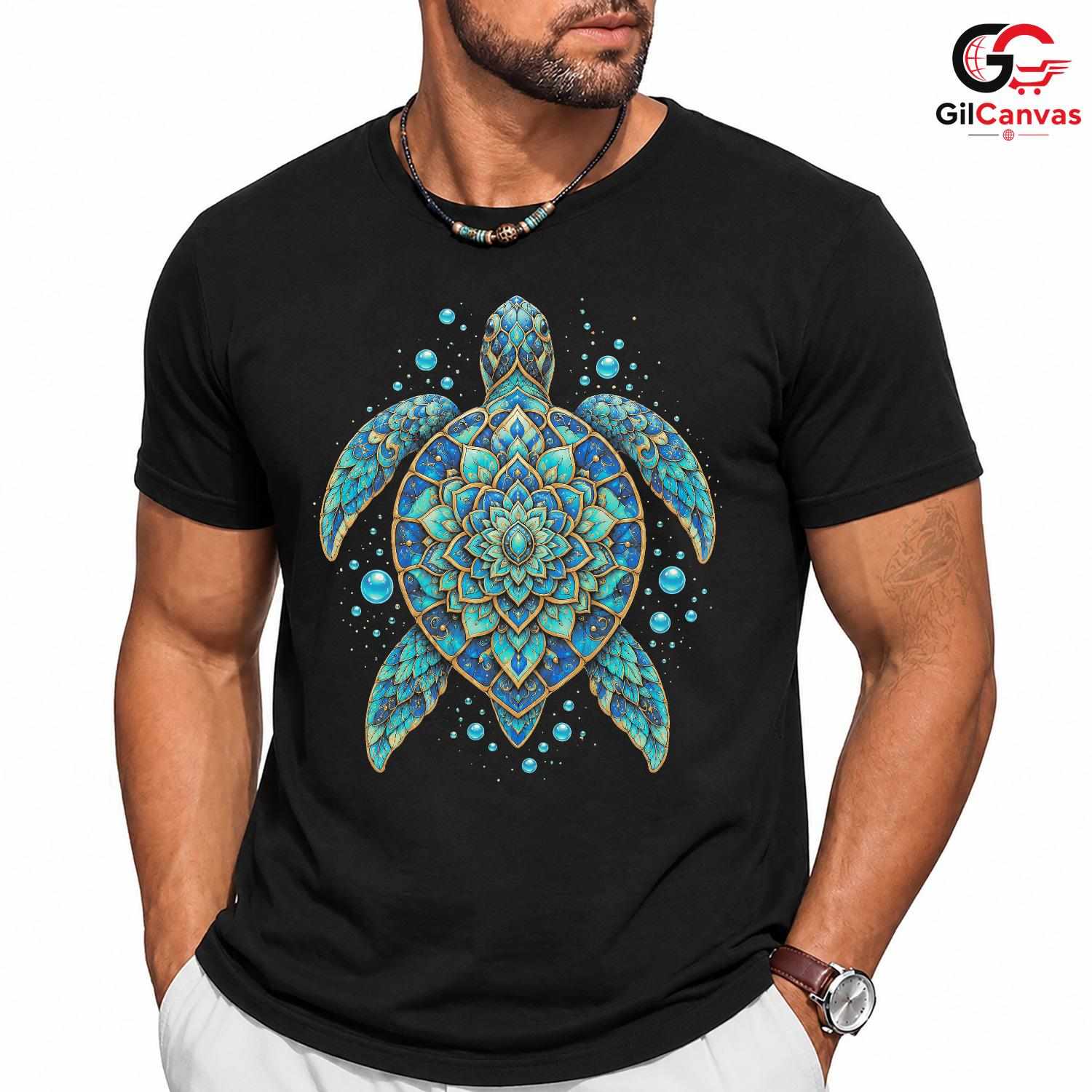 Mandala Turtle Ocean Tee Shirt Unique Beach Vibe Art Unisex Graphic Apparel