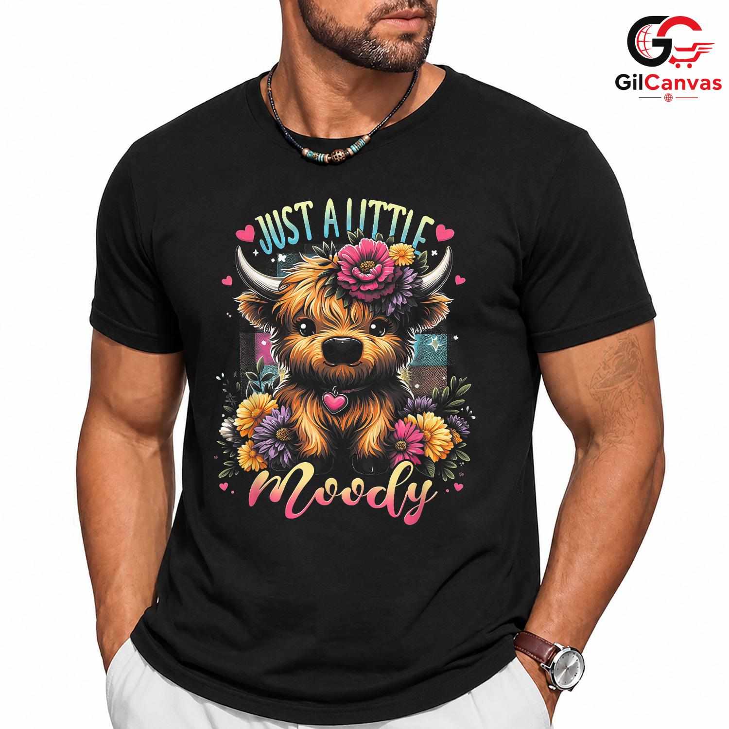 Moody Highland Cow Floral T-Shirt Unisex Funny Farm Animal Lover Gift Women
