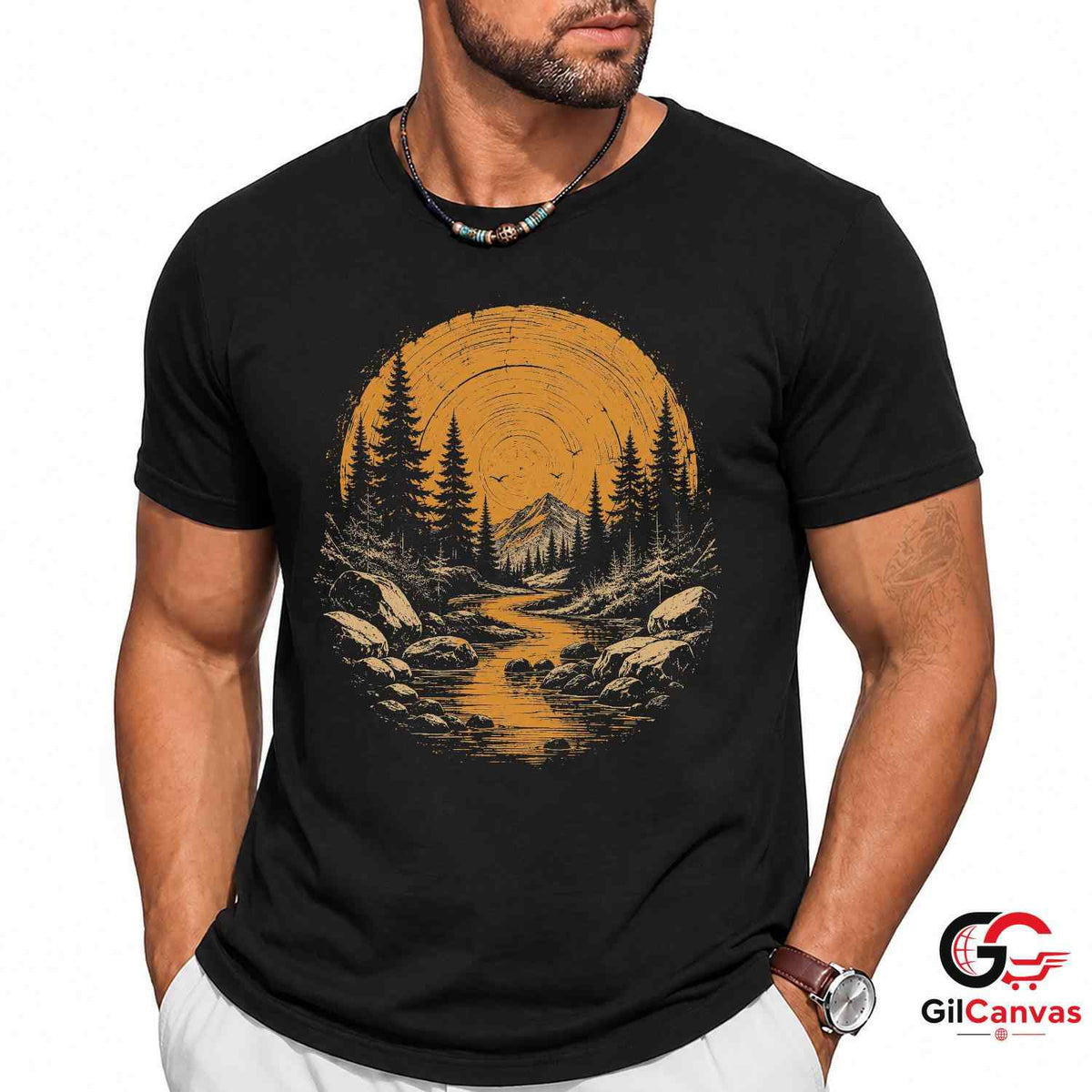 Mountain Forest River T-Shirt Scenic Nature Lover Unisex Adventure Graphic Tee