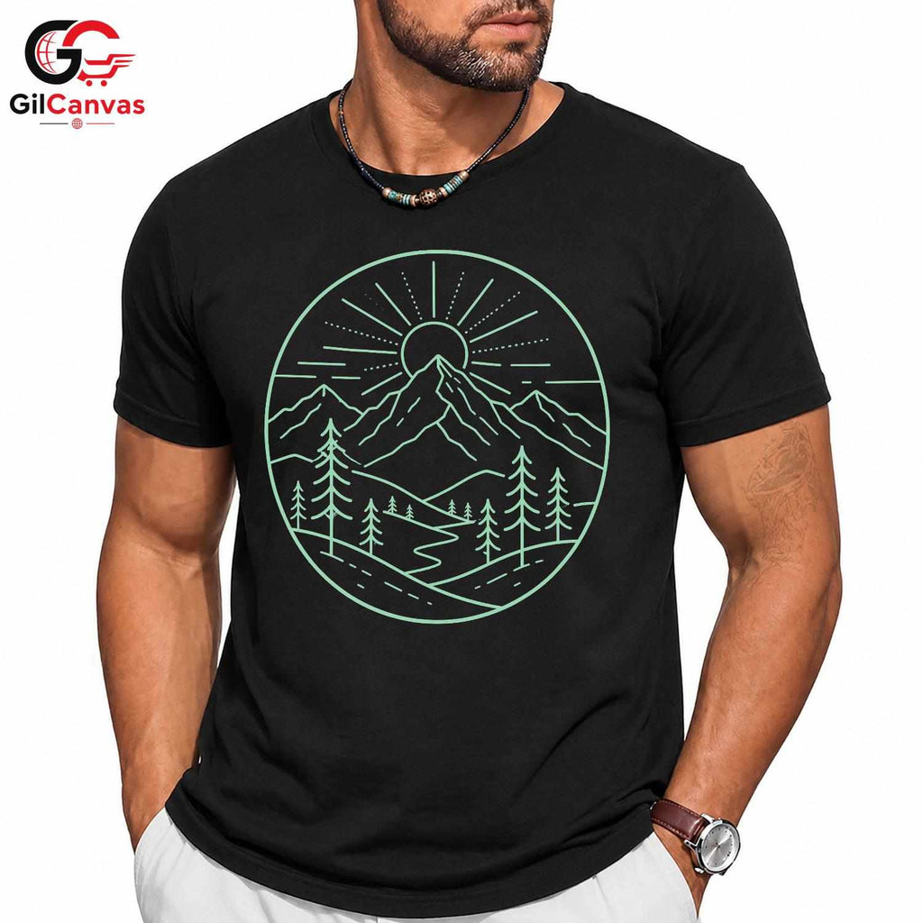 Mountain Landscape T-Shirt Nature Lover Outdoor Adventure Men Women Cool Tee