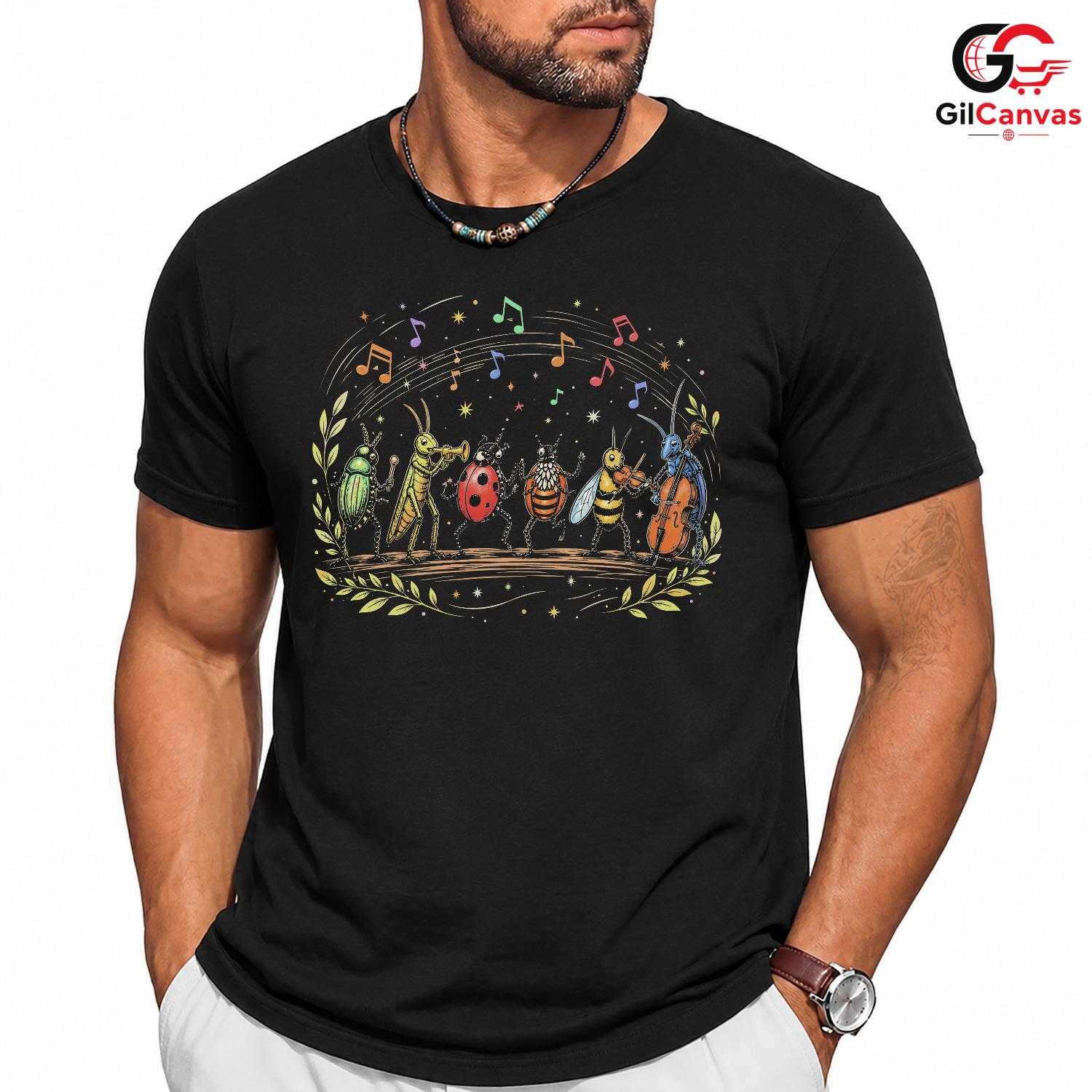 Music Bug Insect Graphic T-Shirt Nature Lover Kids Gift Unisex Casual Apparel