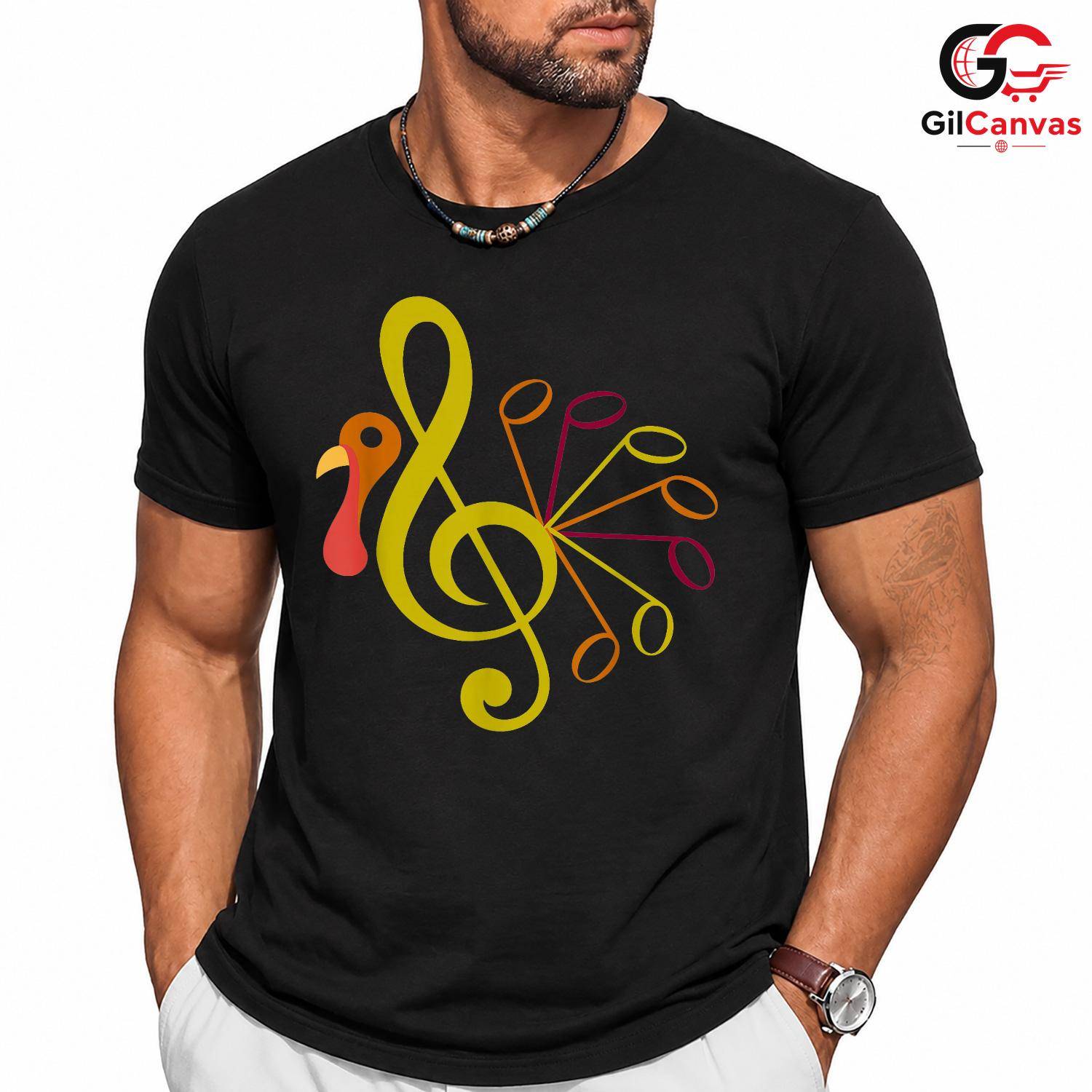 Music Note Turkey Fall T-Shirt Unisex Thanksgiving Musician Gathering Gift