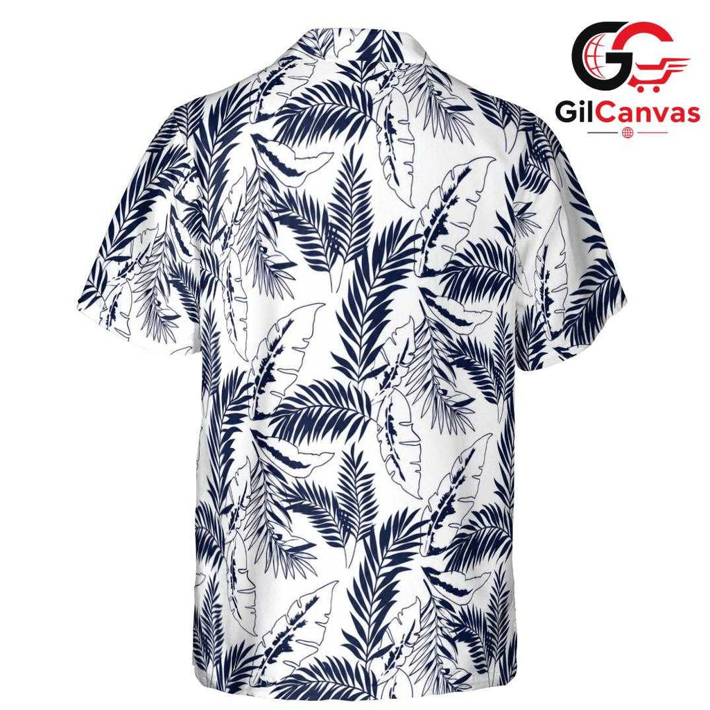 Navy Blue Palm Leaf Aloha Tee, Premium Unisex Resort Style Summer Beach Vacation