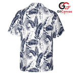Navy Blue Palm Leaf Aloha Tee, Premium Unisex Resort Style Summer Beach Vacation