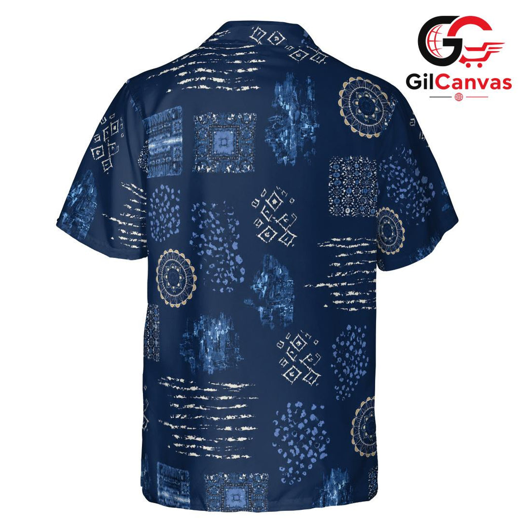 Navy Floral Hawaiian Shirt, Custom Unisex Beachwear for Summer Party Event
