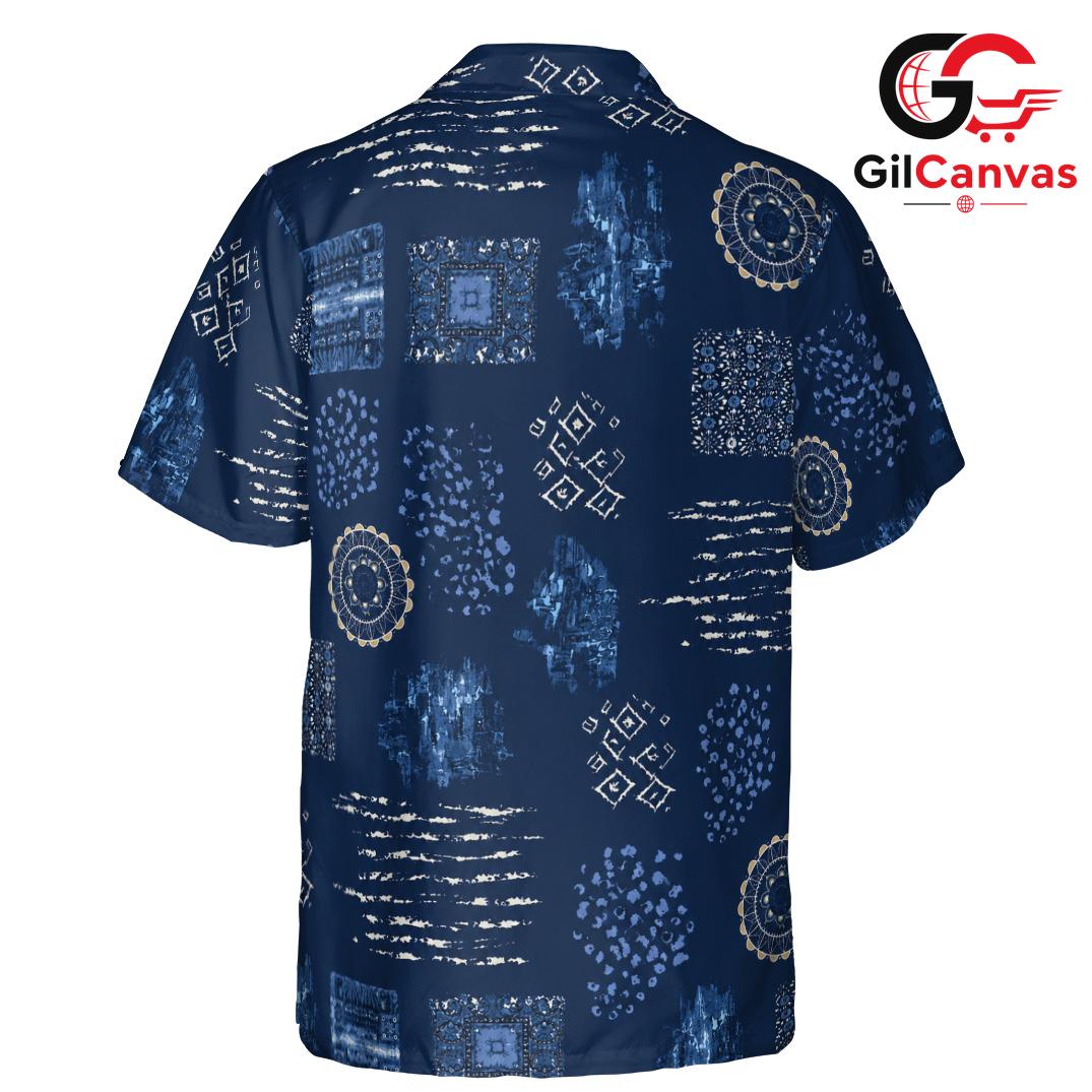 Navy Floral Hawaiian Shirt, Custom Unisex Beachwear for Summer Party Event