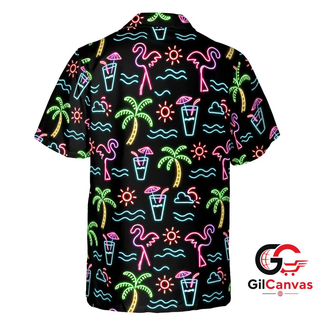 Neon Flamingo Hawaiian Shirt For Summer Parties Unisex Tropical Beach Wear