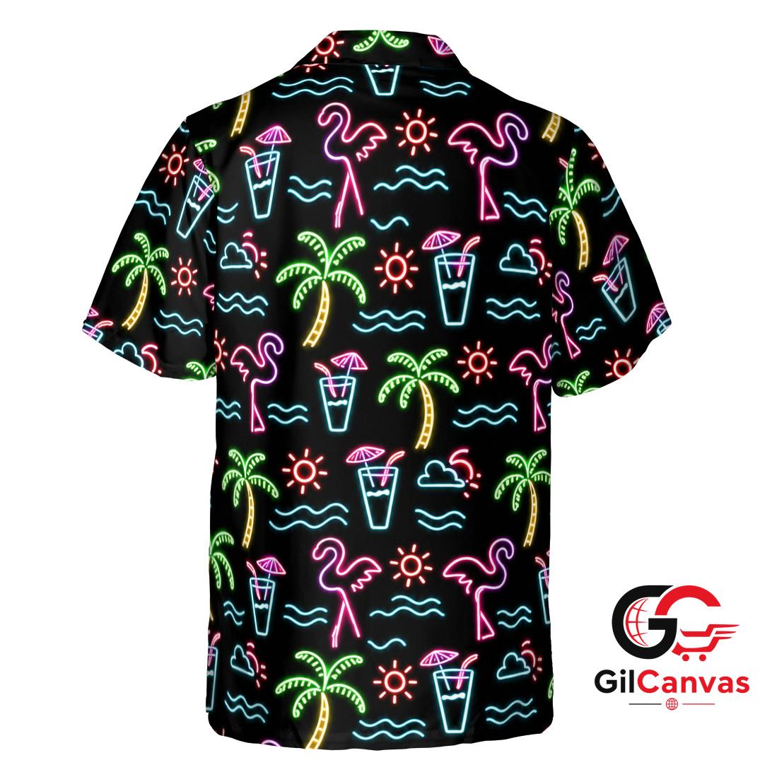 Neon Flamingo Hawaiian Shirt For Summer Parties Unisex Tropical Beach Wear
