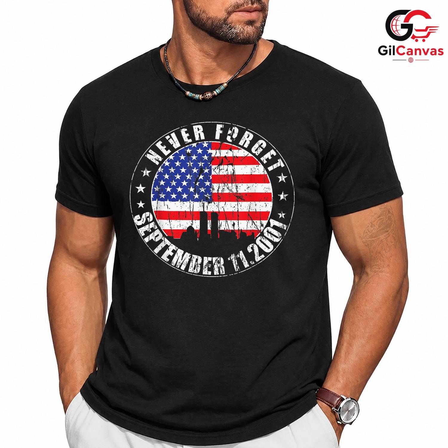 Never Forget Patriot Day Shirt Unisex USA Flag Remembrance Memorial Gift