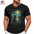 Night Sky Cat Graphic T-Shirt Moon Stars Design Perfect Gift Women Men Shirt