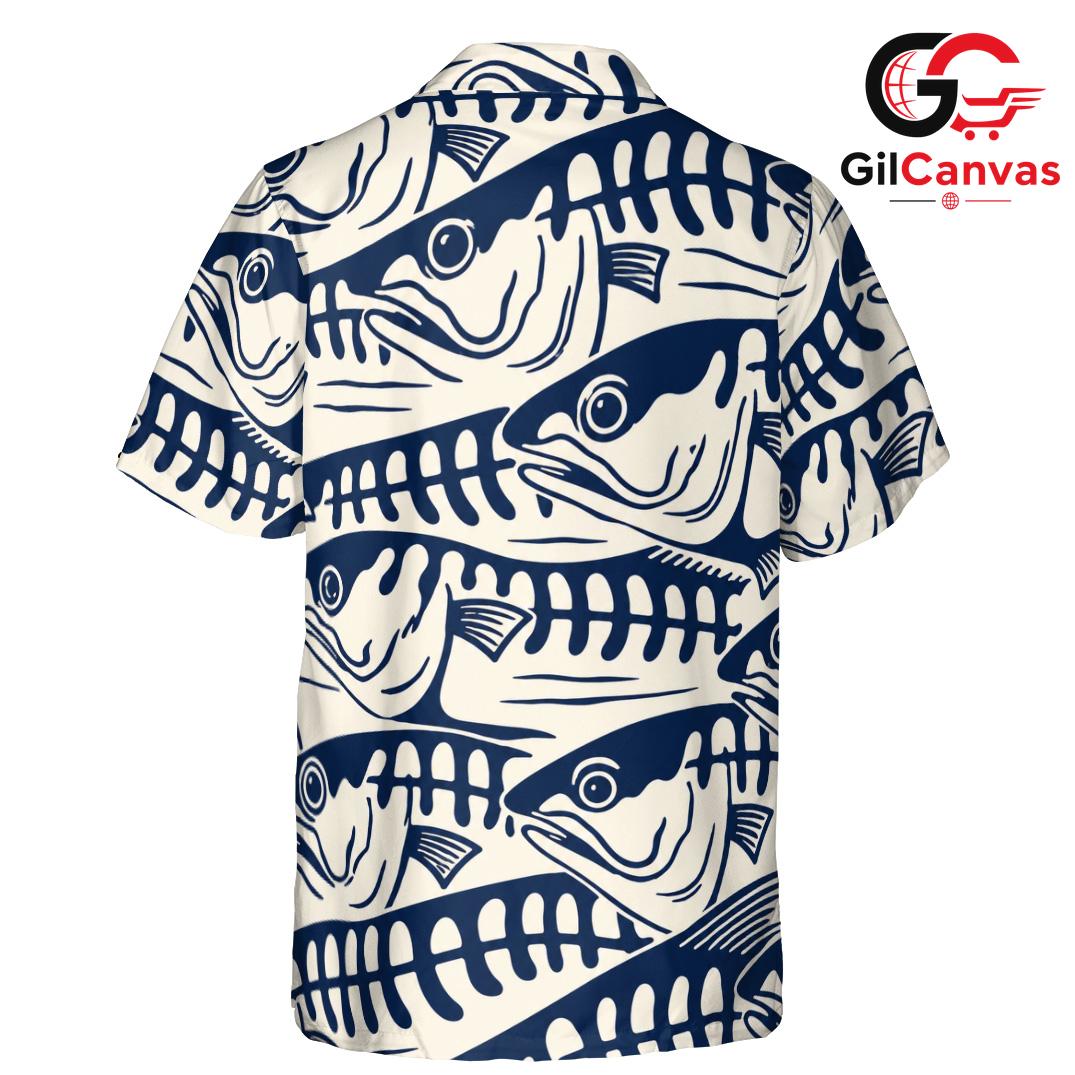 Ocean Fish Mackerel Pattern Shirt, Casual Mens Tropical Aloha Beach Vacation