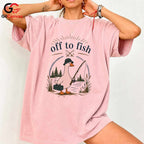 Off To Fish Cartoon Duck T-Shirt Angler Enthusiast Unisex Casual Apparel