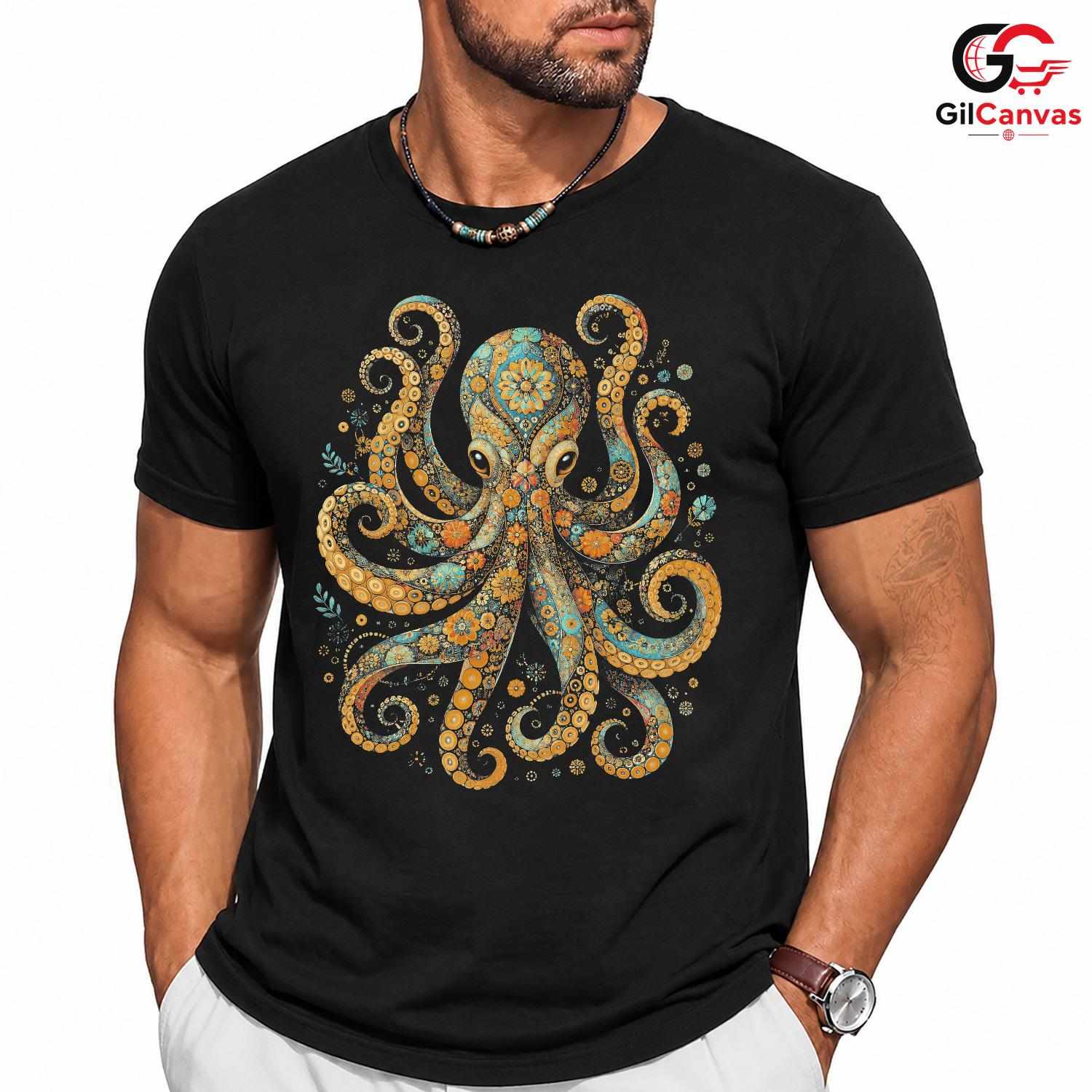 Ornate Mandala Octopus T-Shirt Bohemian Deep Sea Unisex Marine Art Graphic Tee