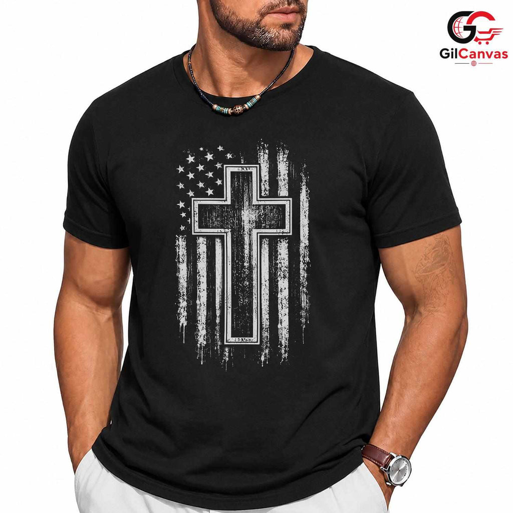 Patriotic Cross T-Shirt Unisex Faith Believer Custom Religious Casual Apparel