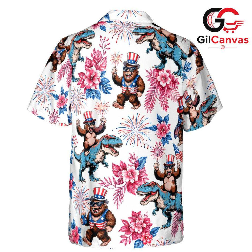 Patriotic Gorilla Dinosaur Tee, Unisex 4th Of July Summer Beach Party Wear