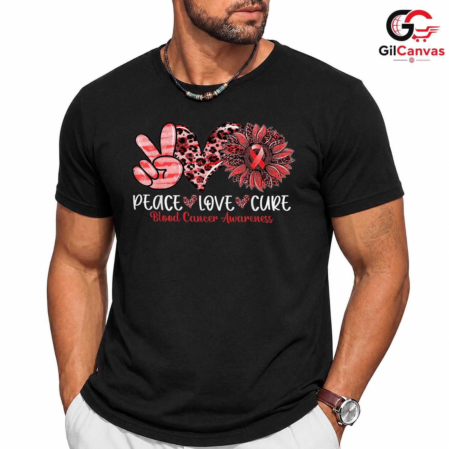 Peace Love Cure Blood Fall Tee Unisex Cancer Awareness Supporter Gift Tee