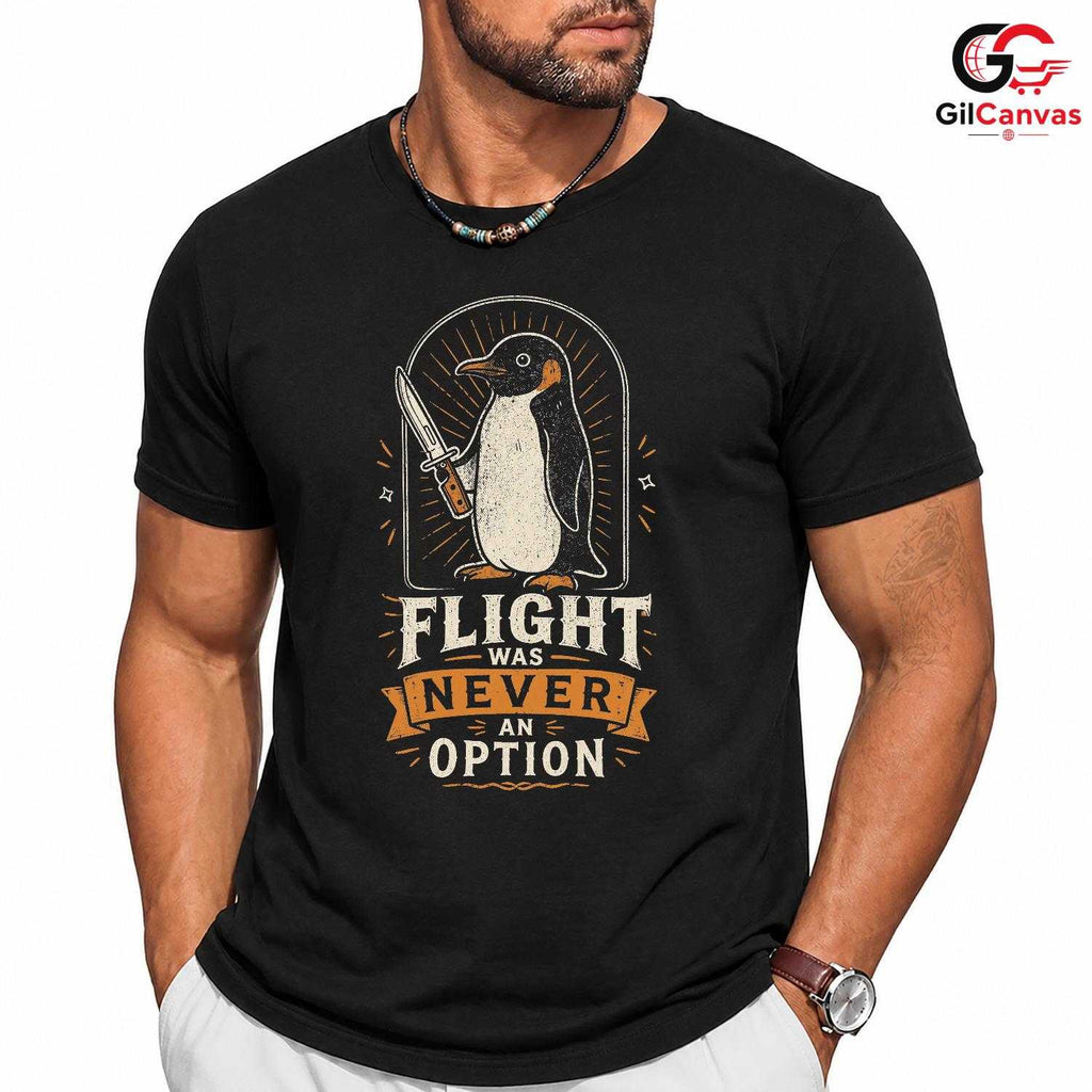 Penguin With Knife Humor T-Shirt Dark Comedy Gift Unisex Graphic Apparel Tee