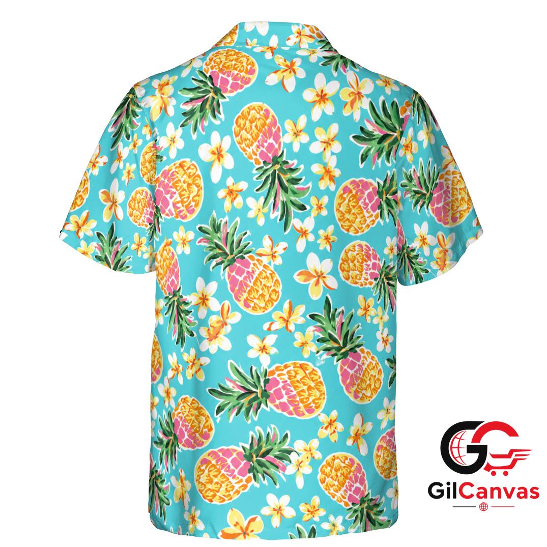 Pineapple Print Hawaiian Shirt Women Summer Tropical Flowers Relaxed Fits