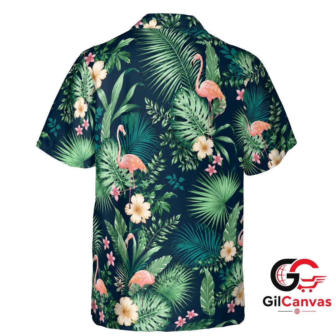 Pink Flamingo Hawaiian Shirt For Summer Beach Parties Men Tropical Vibe