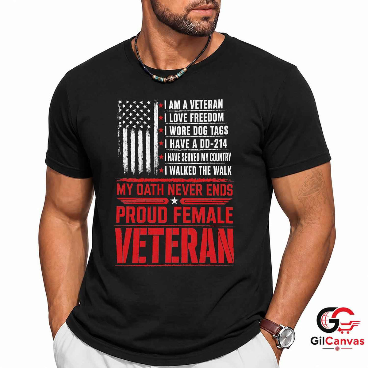 Proud Female Veteran T-Shirt Distressed US Flag Unisex Military Service Apparel