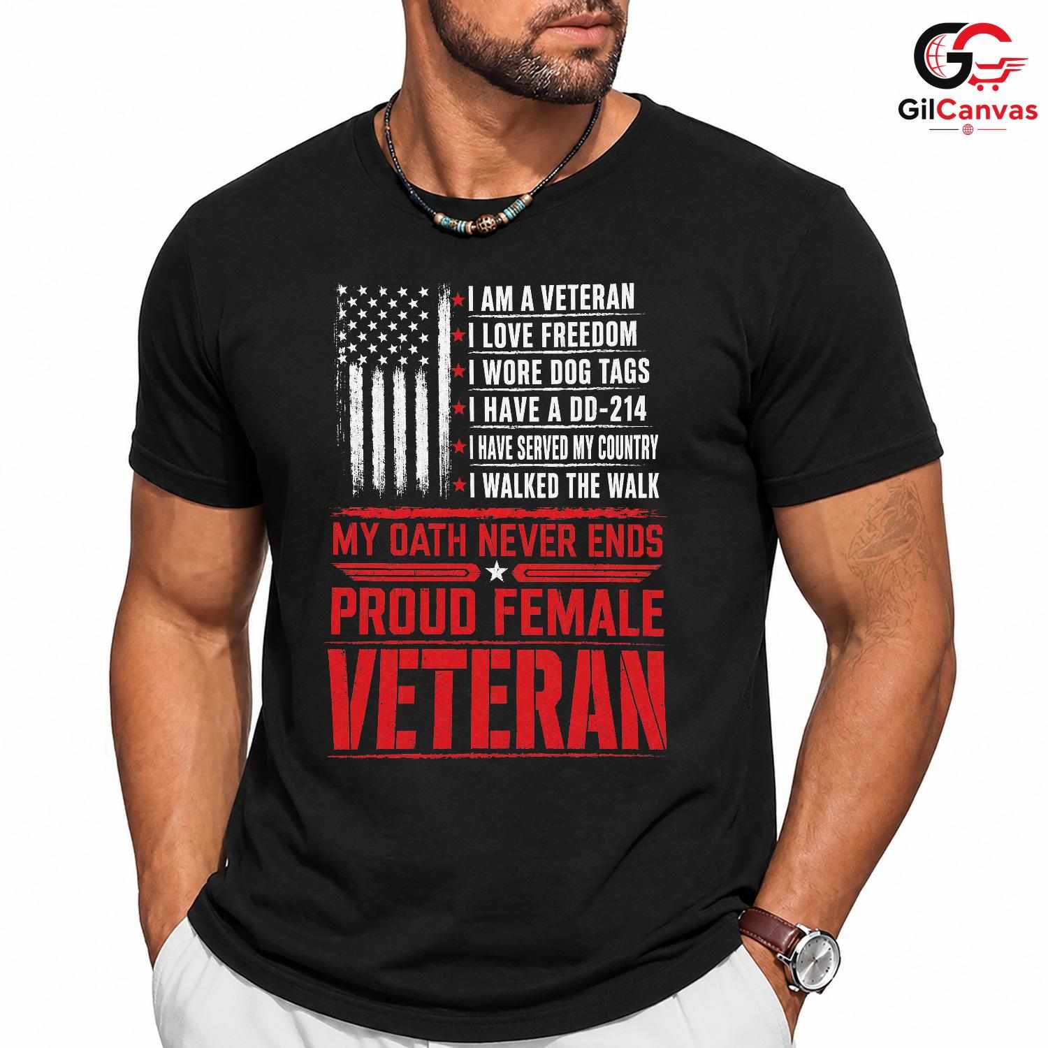 Proud Female Veteran T-Shirt Distressed US Flag Unisex Military Service Apparel