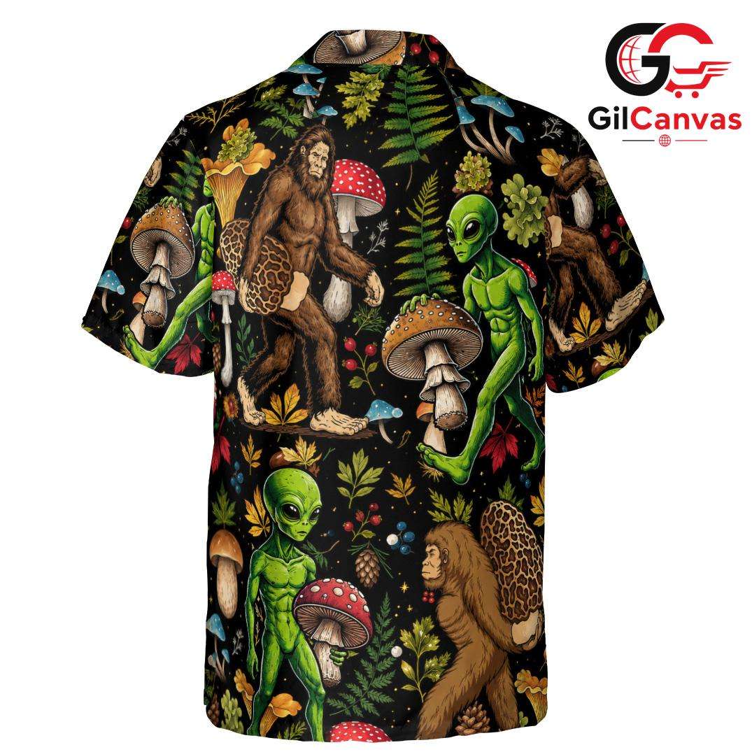 Psychedelic Bigfoot Alien Tee, Mens Nature Mushroom Summer Festival Apparel