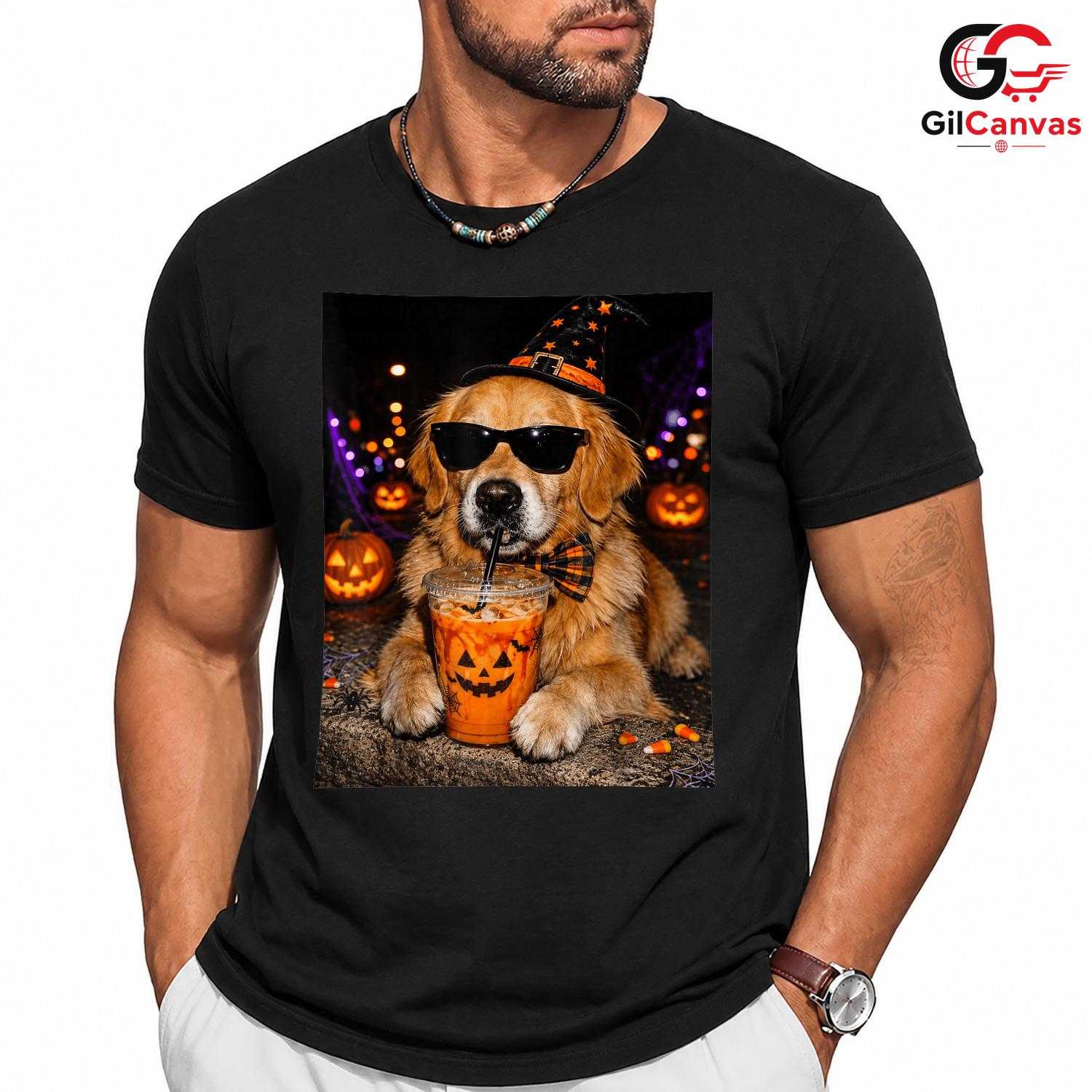 Pumpkin Drink Dog Halloween T-Shirt Unisex Fun Pet Lover Gift Kids And Adults
